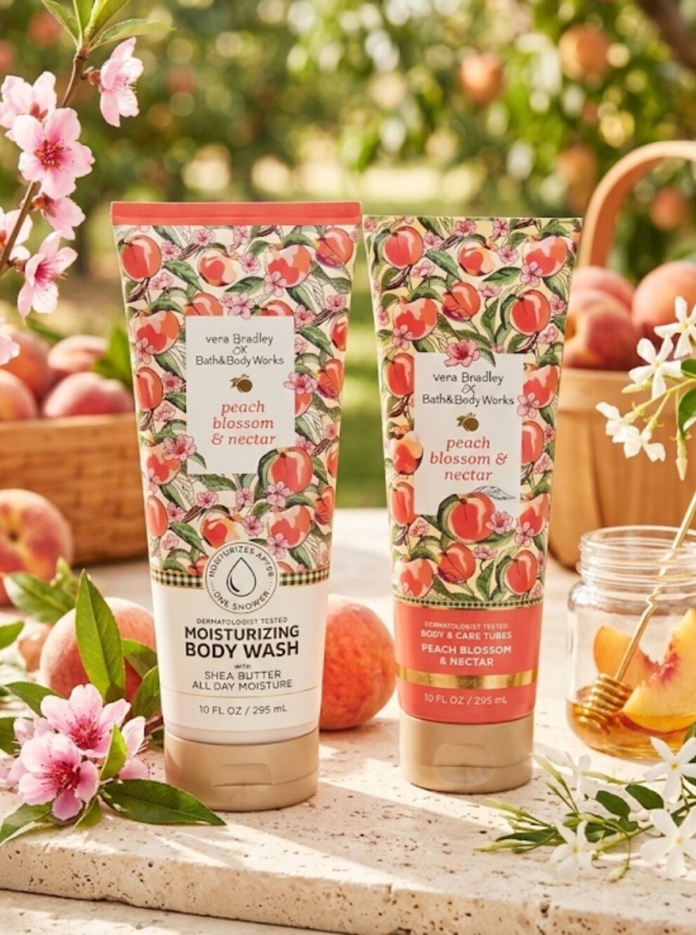 Bath & Body Works Vera Bradley Collab Peach Bath Wash & Body Cream Bundle NWT